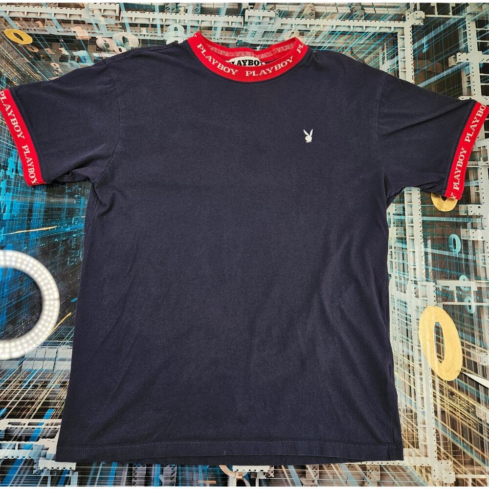 Playboy byā PacSun Shirt Mens Small Navy Red Ringer Bunny Embroidered Logo